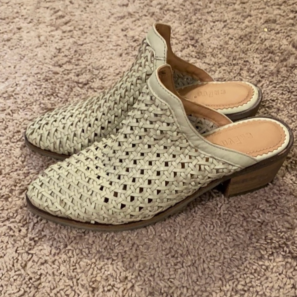 Anthropology Crevo Cream Mules with Woven Design